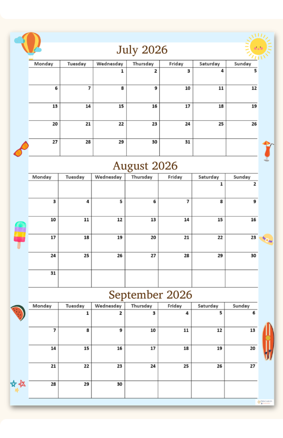 Quarterly Printable calendars