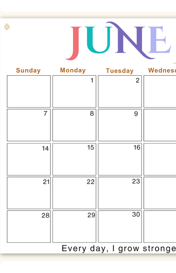 June Monthly Printable 2026 calendar
