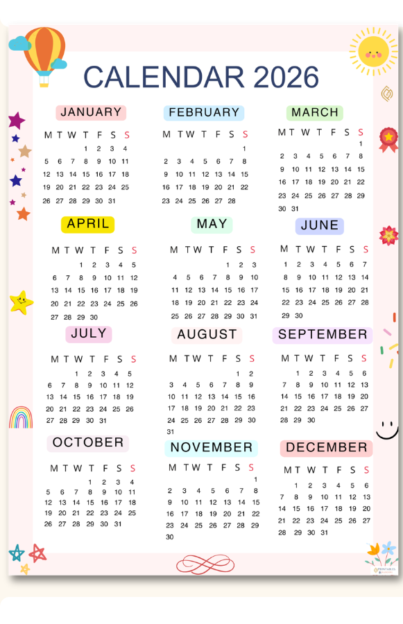 Get 2026 yearly one Page calendar PDF instantly