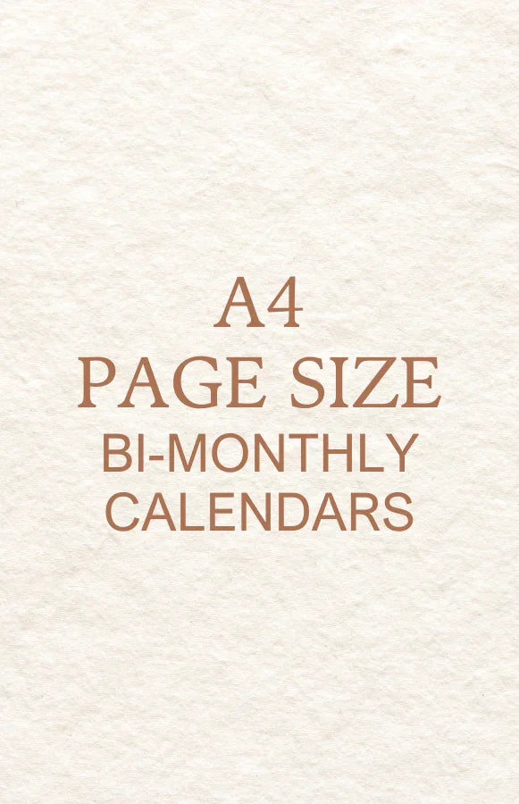 A4 page size bi-monthly calendars text on beige textured background
