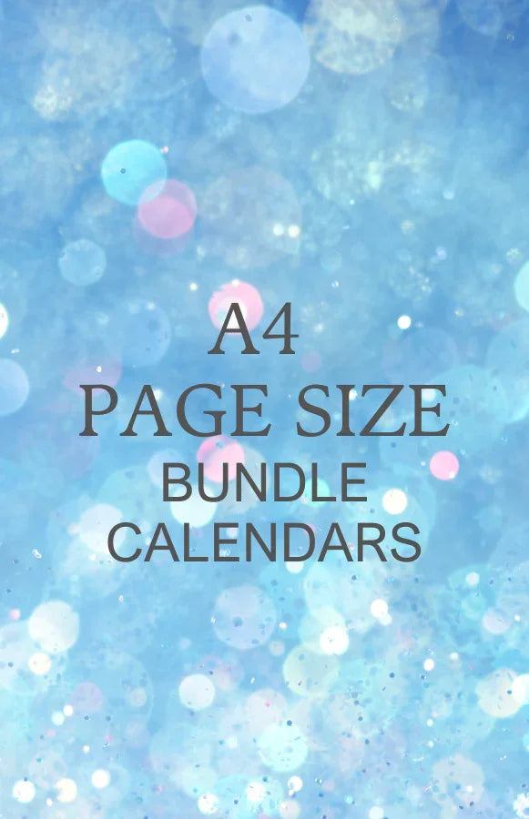 A4 page size bundle calendars text on blue sparkle bokeh background; printable calendar cover