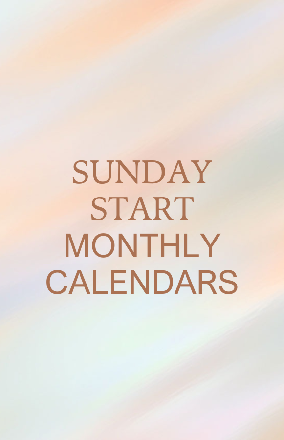 Monthly Sunday Start calendars