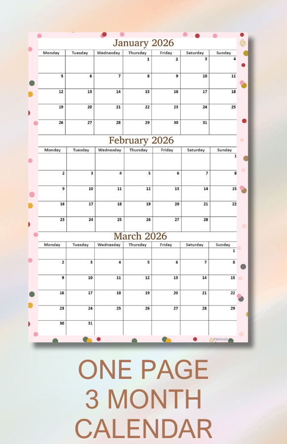 Quarterly Printable calendars