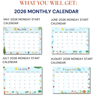 Artistic 2026 Printable Monthly Calendar – January to December Planner!