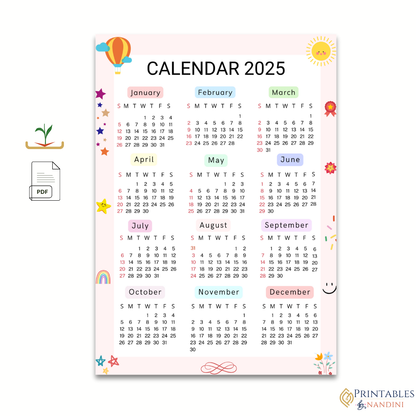 2025 Full year overview calendar-A4 size!.