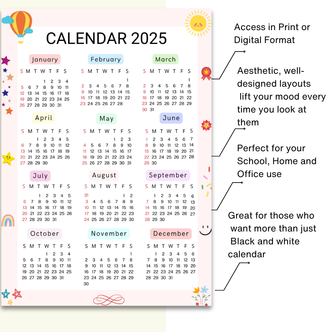 2025 Full year overview calendar-A4 size!.