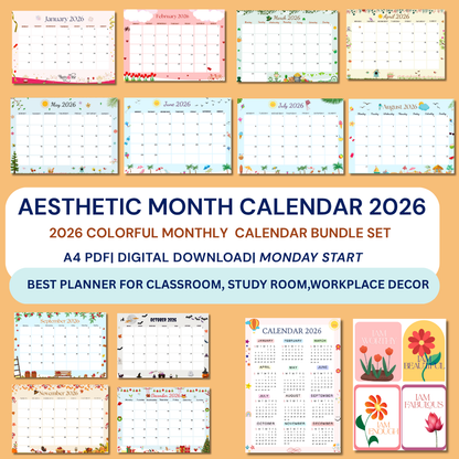Artistic 2026 Printable Monthly Calendar – January to December Planner!
