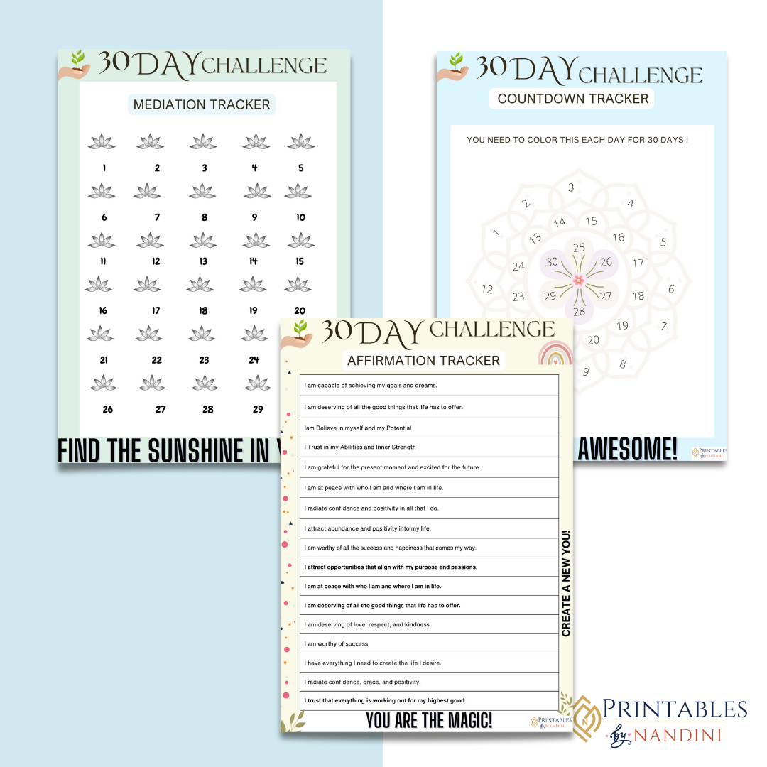 30 day Self care Challenge Template -A4 size!.