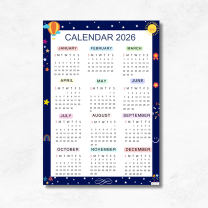 2026 Full year calendar Printable |Sunday Start |Navy