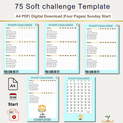 75 soft printable challenge tracker |A4 PDF|Digital