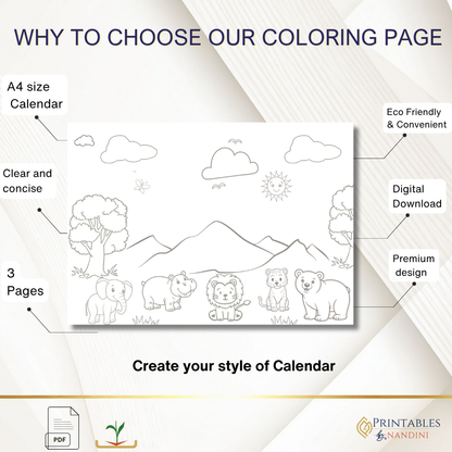 Animal kingdom Coloring worksheets| A4 PDF| 3 Pages