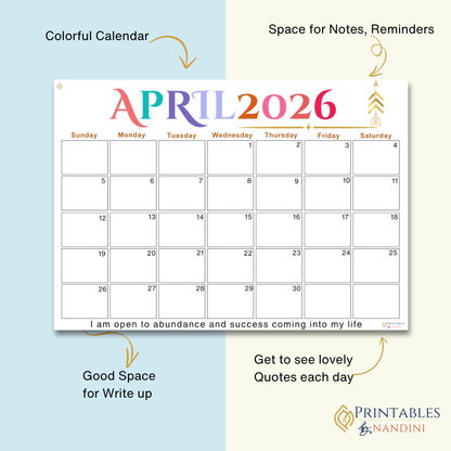 Inspire|Calendar for April 2026