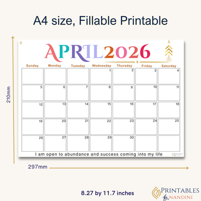 Inspire|Calendar for April 2026
