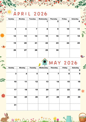 Printable April-May 2026 calendar (Spring calendar)|A4, Sunday Start|Instant PDF|Crispy Creme