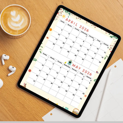 Printable April-May 2026 calendar (Spring calendar)|A4, Sunday Start|Instant PDF|Crispy Creme