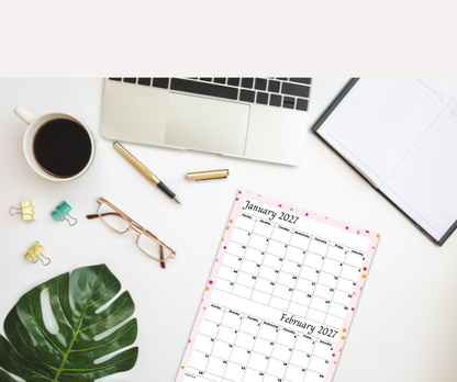Pink calendar for January & February 2027