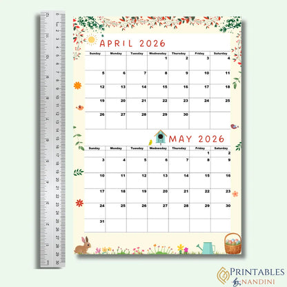 Printable April-May 2026 calendar (Spring calendar)|A4, Sunday Start|Instant PDF|Crispy Creme