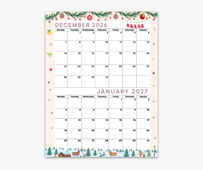 Seasonal calendar December 2026 January 2027