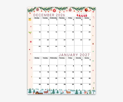 Seasonal December 2026 and January 2027 Calendar