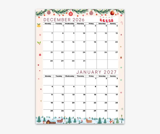 Seasonal December 2026 and January 2027 Calendar