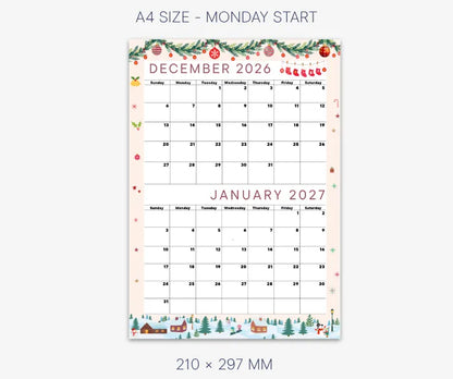 Seasonal December 2026 and January 2027 Calendar