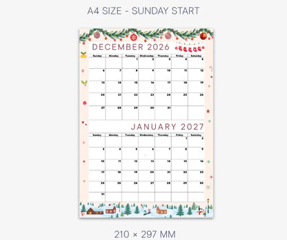 Seasonal December 2026 and January 2027 Calendar