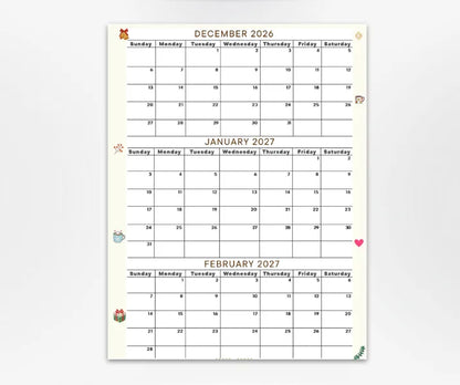 December January February 2027 calendar
