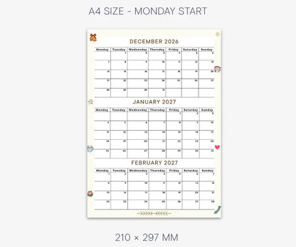 December January February 2027 calendar
