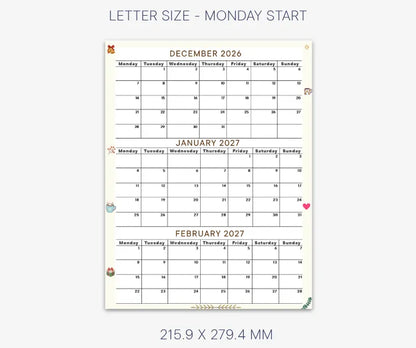 December January February 2027 calendar