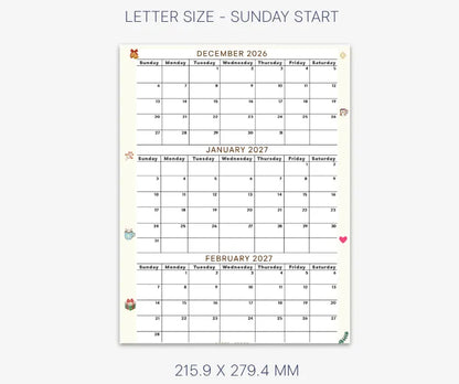 December January February 2027 calendar