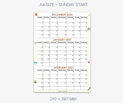 December January February 2027 calendar