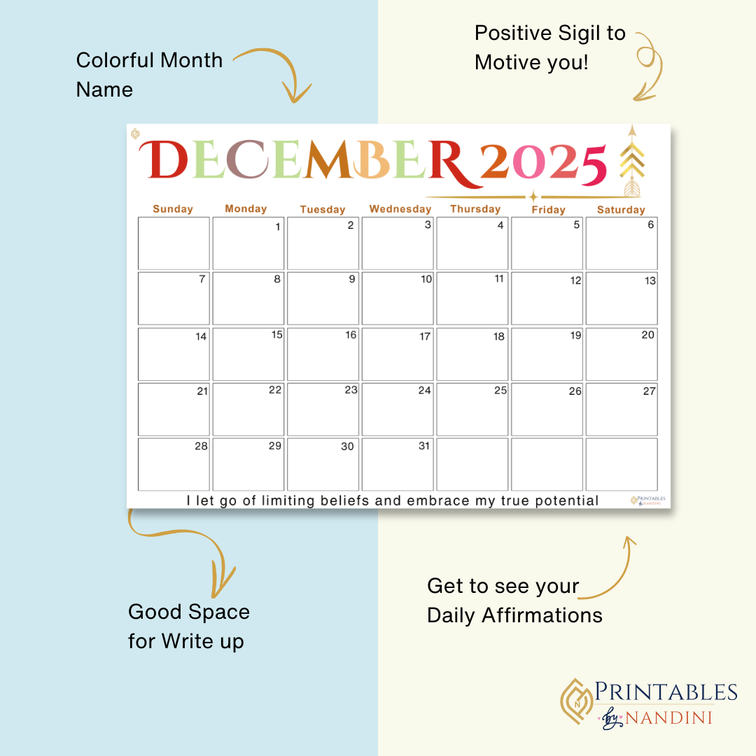 Inspire|Monthly Theme Calendar Printable for December 2025.