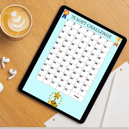 75 soft printable challenge tracker |A4 PDF|Digital