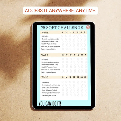 75 soft printable challenge tracker |A4 PDF|Digital