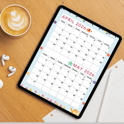 April and May 2026 Printable calendar|A4,Sunday Start|Instant PDF |Fantastic Blue