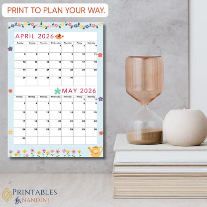 April and May 2026 Printable calendar|A4,Sunday Start|Instant PDF |Fantastic Blue