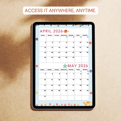 April and May 2026 Printable calendar|A4,Sunday Start|Instant PDF |Fantastic Blue