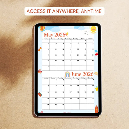 May and June 2026 Printable calendar|A4, Sunday start|Instant Download|Fantastic Blue