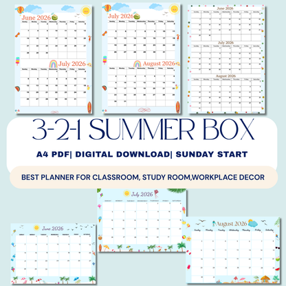 Printable June 2026 to August 2026 calendar calendar