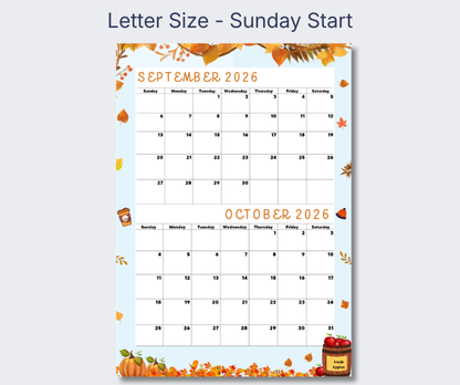 Seasonal Special|Bi-Monthly Calendar for September 2025 & October 2025, Monday Start,A4 PDF,Digital Download