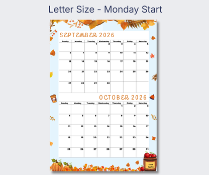 Seasonal Special|Bi-Monthly Calendar for September 2025 & October 2025, Monday Start,A4 PDF,Digital Download