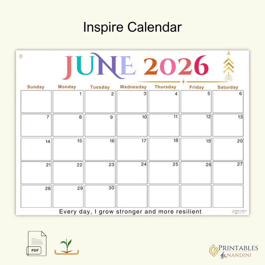 Inspire|Calendar Printable for June 2026