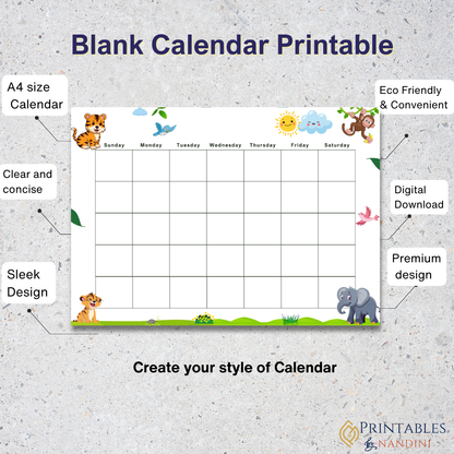 Blank Jungle themed Calendar.