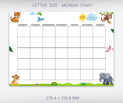 Blank Calendar Jungle theme