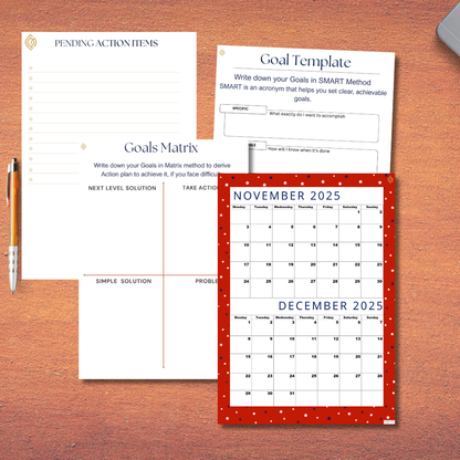 Premium Lovely Red| Bi-Monthly Calendar for November 2025 & December 2025, Monday Start,A4 PDF,Digital Download