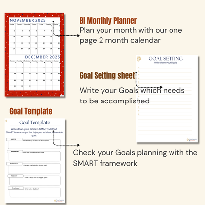 Premium Lovely Red| Bi-Monthly Calendar for November 2025 & December 2025, Monday Start,A4 PDF,Digital Download