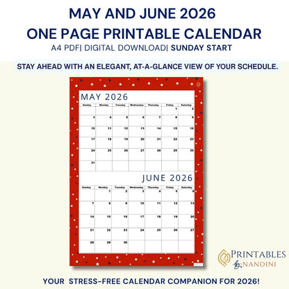 Exclusive Lovely Red| Bi-Monthly Calendar for May 2026 & June 2026!