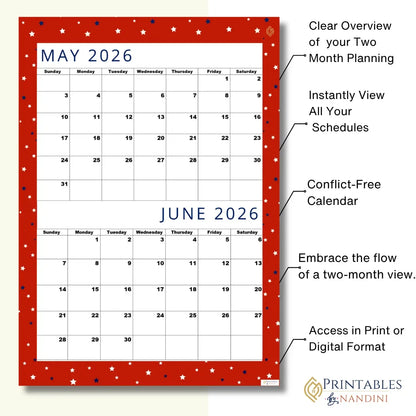Exclusive Lovely Red| Bi-Monthly Calendar for May 2026 & June 2026!