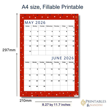Exclusive Lovely Red| Bi-Monthly Calendar for May 2026 & June 2026!