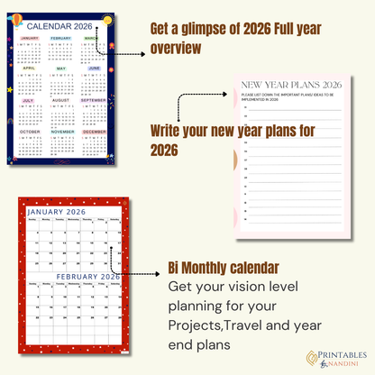 Lovely Red| Calendar January February 2026, Sunday Start,A4 PDF, Digital